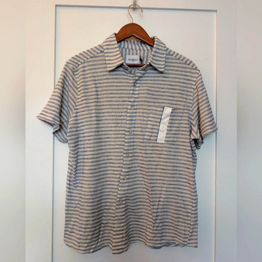 Goodfellow Knit Shirt, Blue/White Stripe